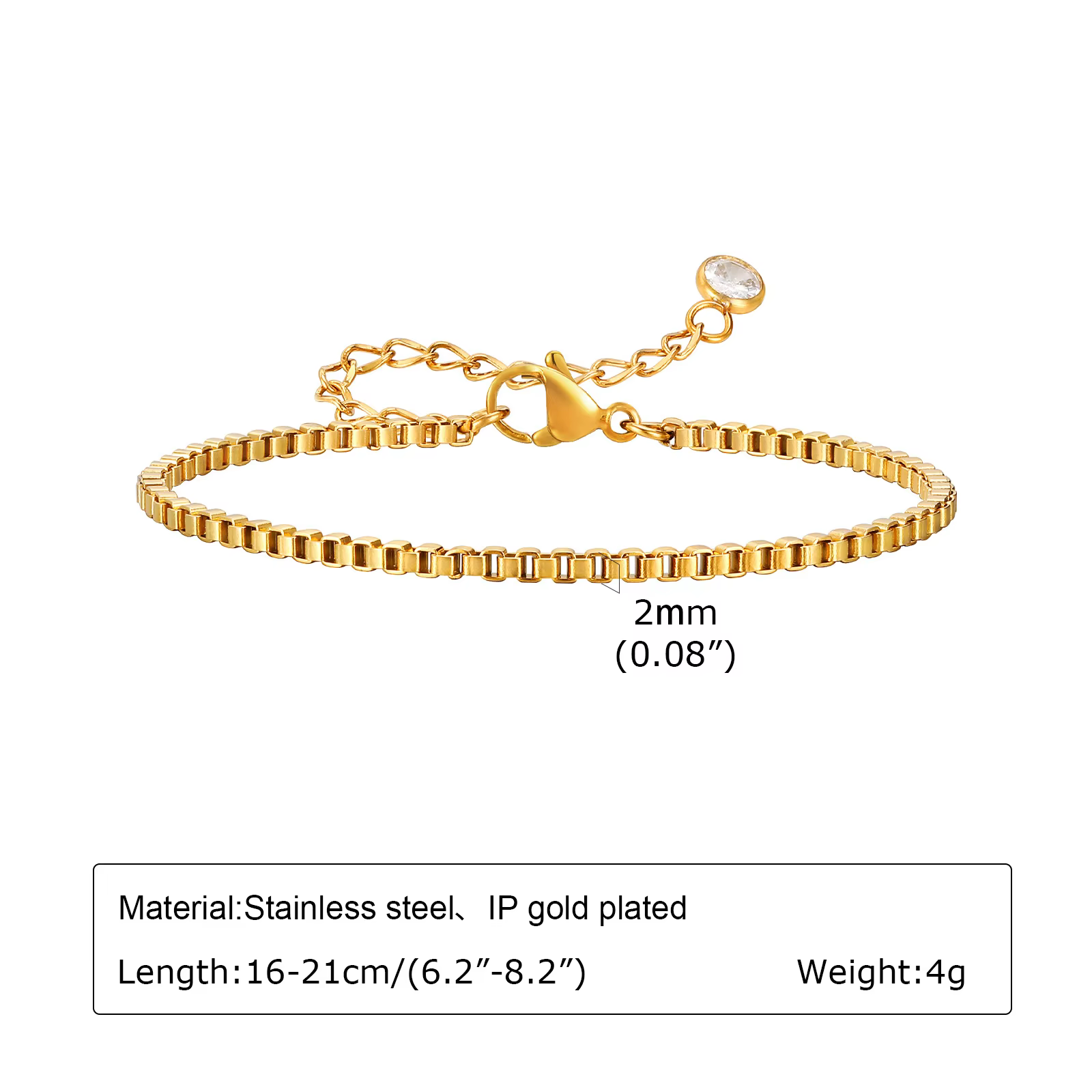 Bracelet en acier inoxydable anti-ternissement plaqué or empilable pour femme, bracelet fin à chaîne