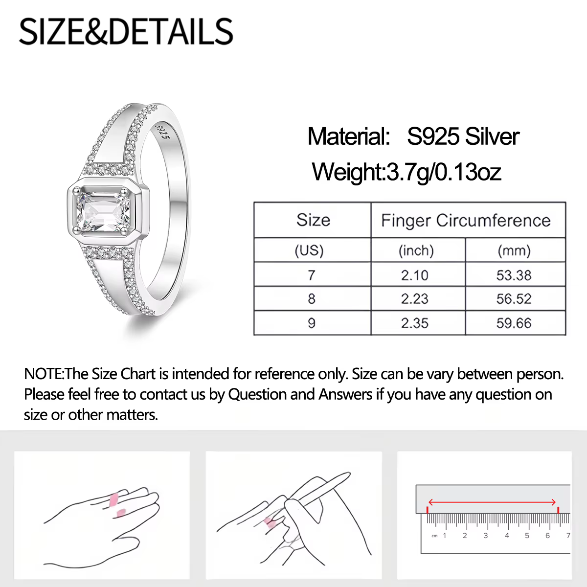 Bague pour homme en argent sterling 925, diamant noir carré de haute qualité, bijoux fins pour maria