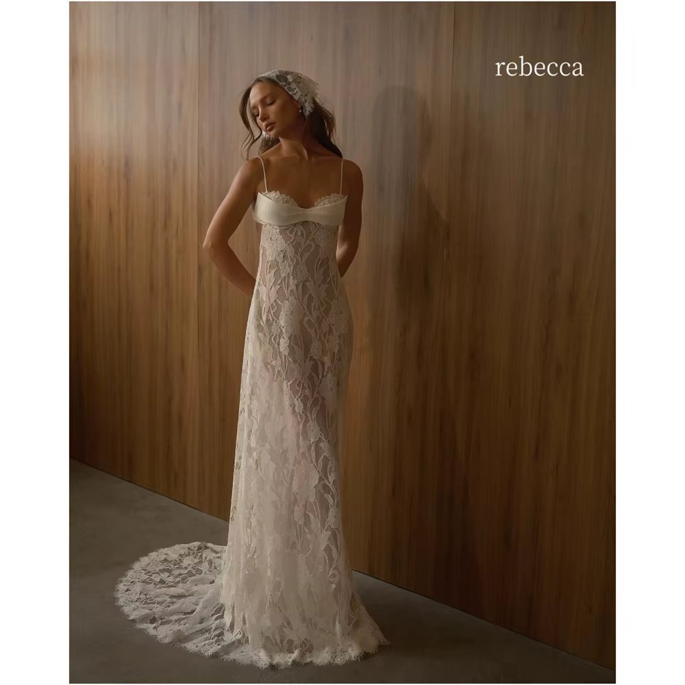 Robe de mariée personnalisée Rebecca sans manches avec broderie florale en dentelle, dos nu, style A