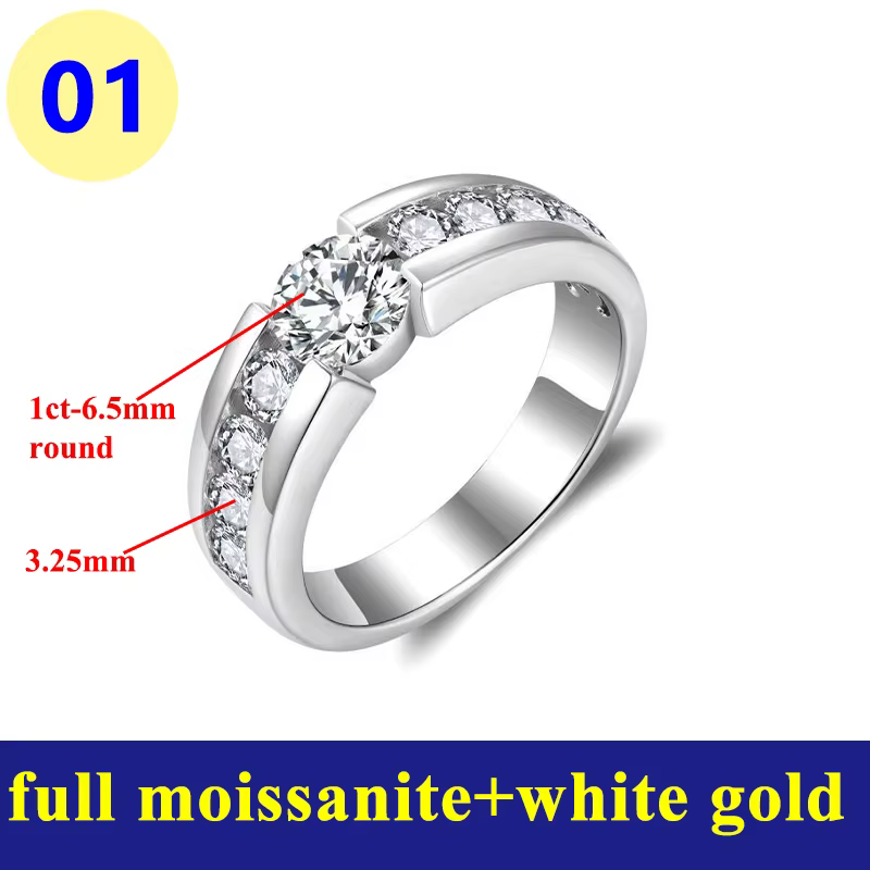 Bague en diamant Moissanite pour homme et femme, argent regardé S925, or blanc 18 carats, document D