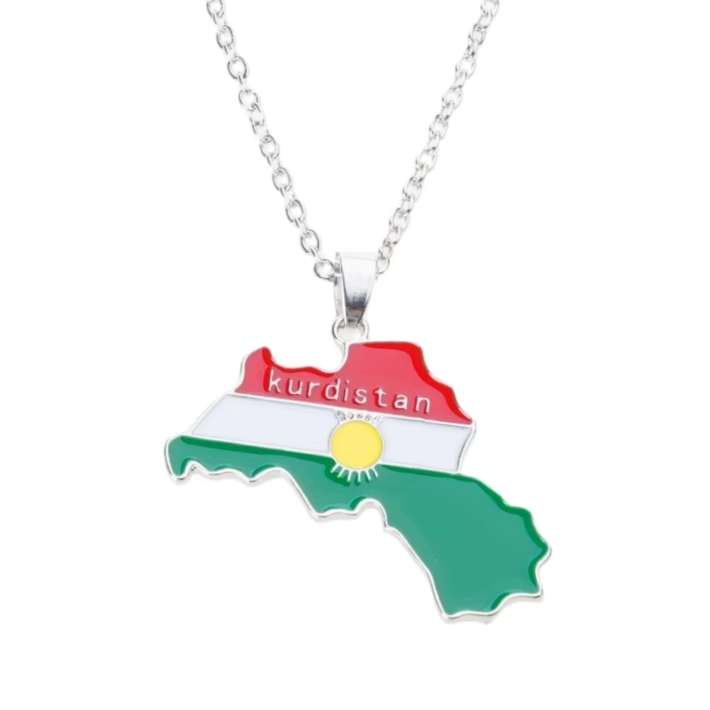 Collier à breloques carte du Kurdistan pour hommes et femmes, pendentif clavicule, bijoux ethniques,