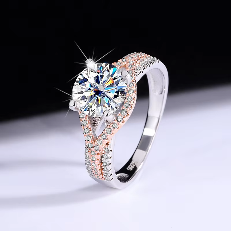 Bague en argent sterling S925 avec moissanite, design audacieux bicolore, style INS, bijoux en moiss