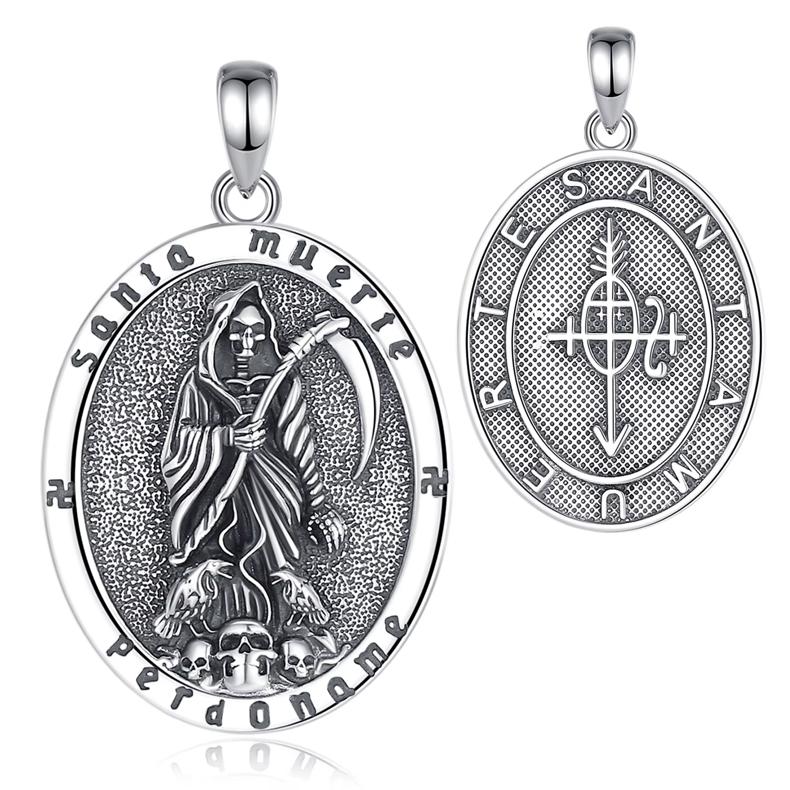Eudora-Collier Scythe de la Sainte Mort en argent regardé 925, pendentif vintage du Père Noël mexica