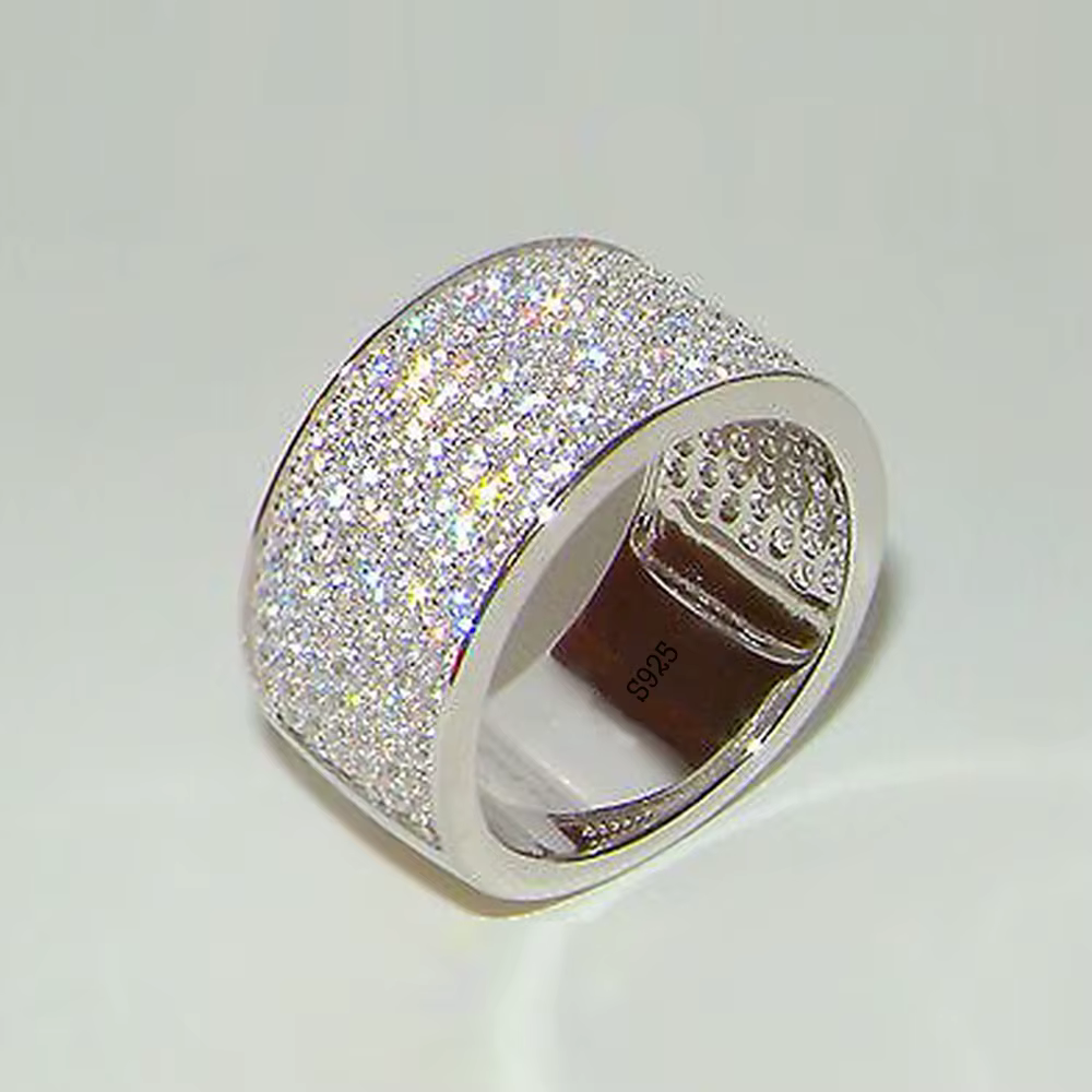 Bague classique en argent regardé 925 pour homme, bague large et agressive, bijoux Bling, cadeaux po