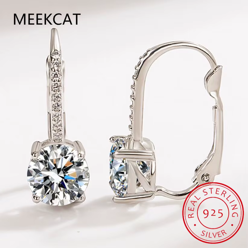 Boucles d'oreilles créoles en or 18 carats avec moissanite 2 carats et diamant de laboratoire 8 mm p