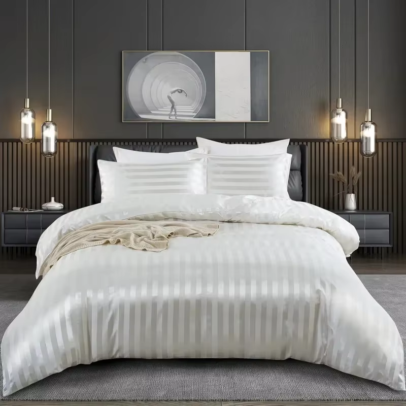 WASART – housse de couette en satin rayé blanc ivoire, ensemble de literie de luxe, style hôtel, 220