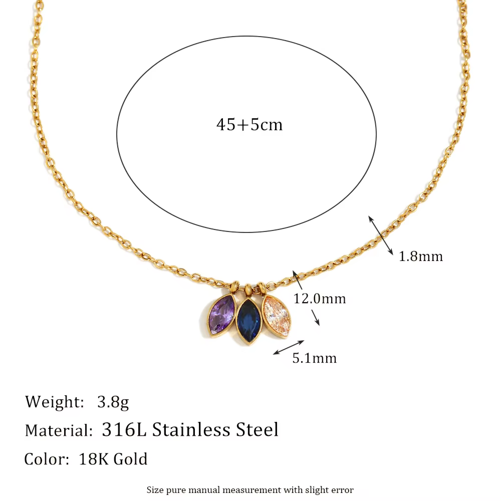 E.B.belle – collier avec pendentif en losange géométrique coloré en Zircon, Style classique, plaqué 