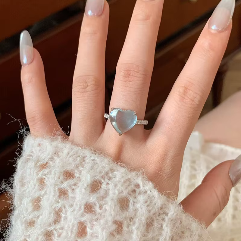 Bagues fraîches et douces en forme de cœur pour femmes, incrustation de diamants, bague en cristal b
