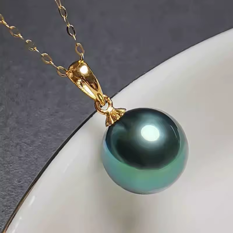 Grand pendentif en perles de verre vert paon de Tahiti, Simple, à la mode, collier de perles simples