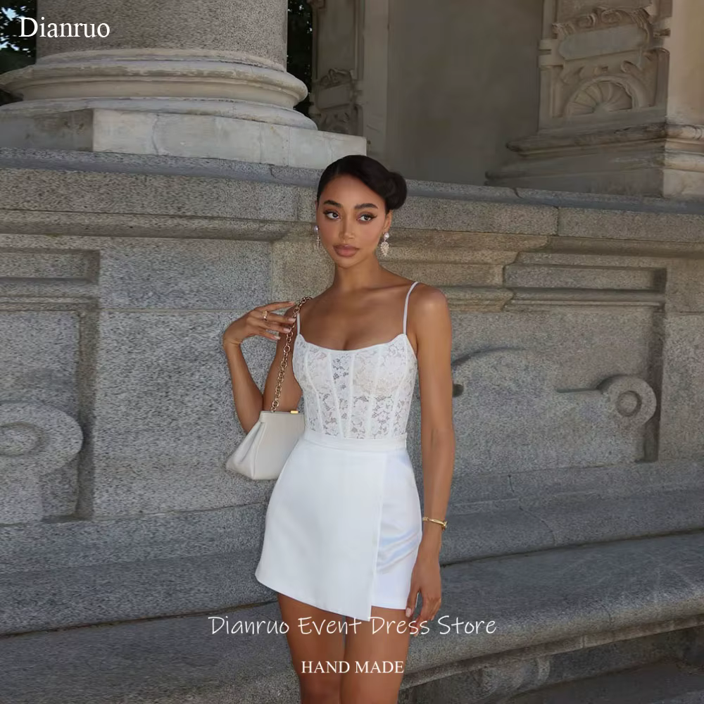Dianruo – robe de mariée civile moderne en dentelle, dos lacé, motif floral, mini-vestido Novia, bre
