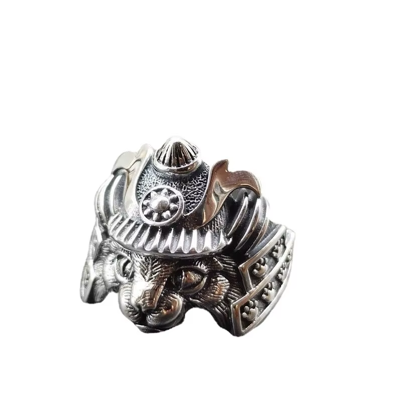 Bague chat samouraï rétro pour hommes, couleur argent, Punk gothique, anneau ouvert réglable, fait à