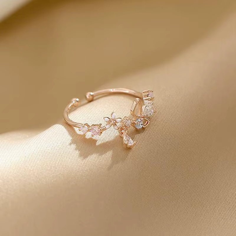 ANENJERY Zircon fleurs Bowkont bague réglable pour les femmes Simple belle princesse accessoires cad