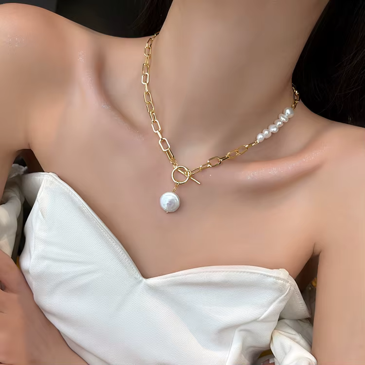 Bijoux originaux 100% naturel Baroque perle d'eau douce 14K or rempli femme asymétrie collier pour f
