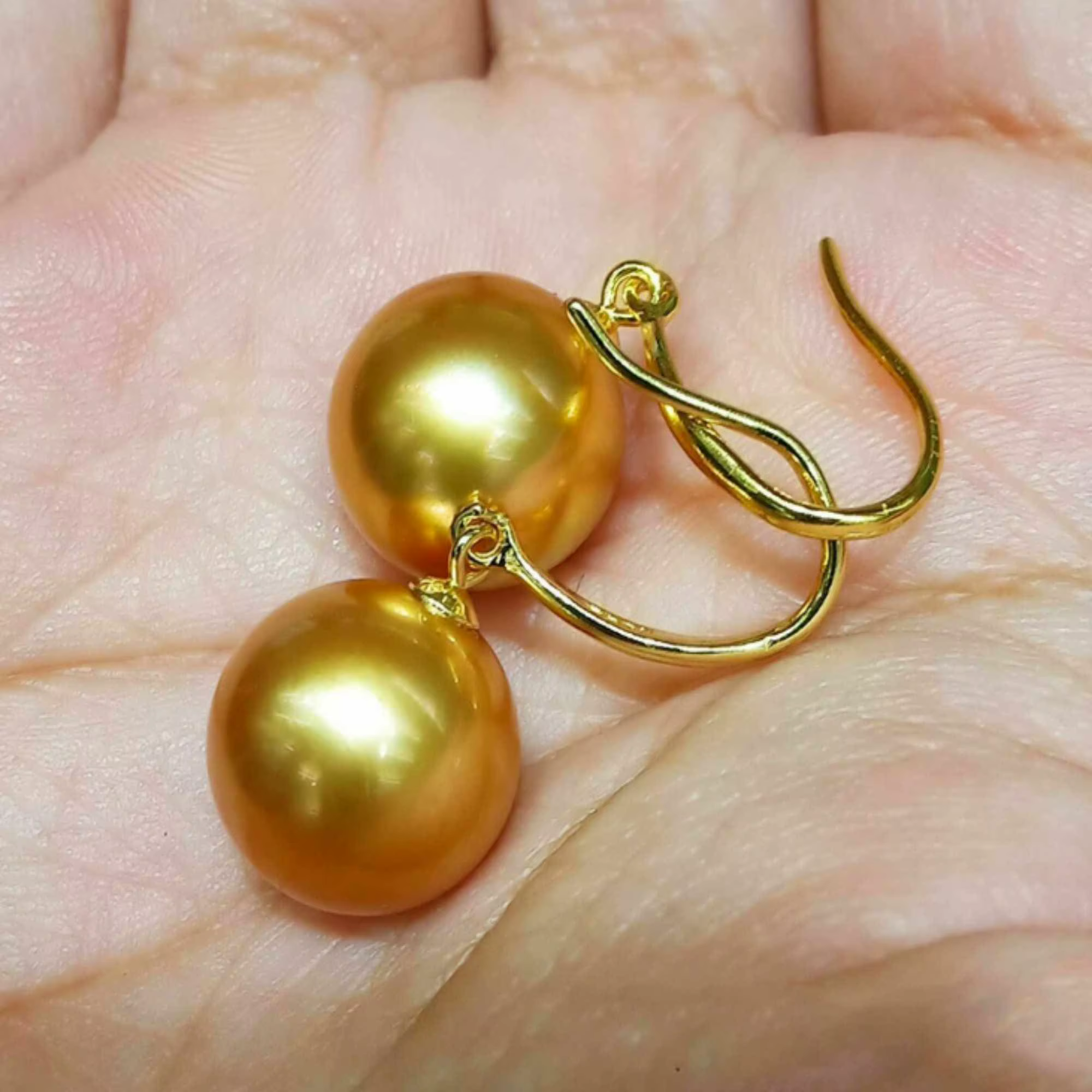 Boucles d'oreilles en perles de coquillage, jaunes, or 18 carats, bijoux classiques réels, FOOL'S DA