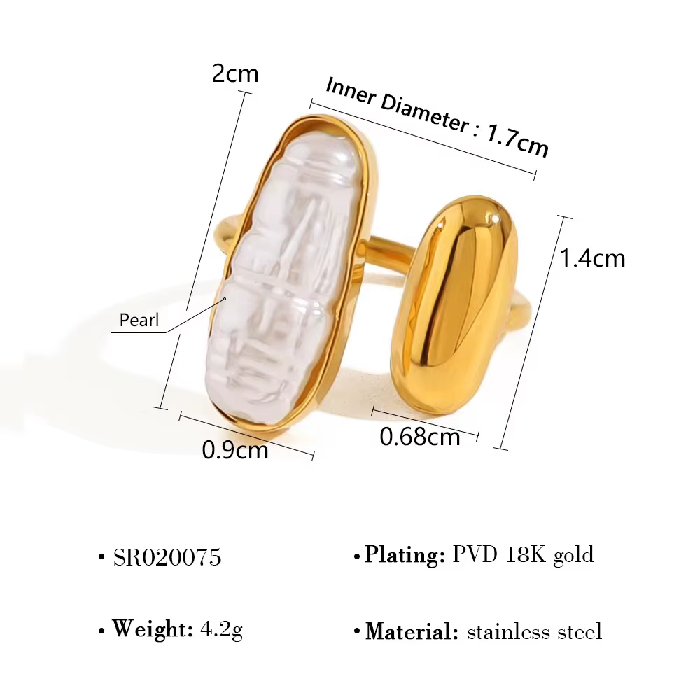 WILD & FREE Bague unique en acier inoxydable perlé irrégulier pour femme Personal Vintage 18k plaqué