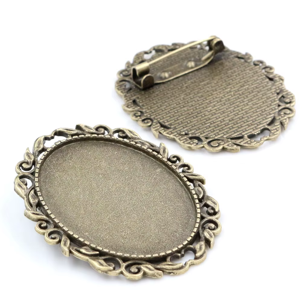 5pcs 30x40mm taille int��rieure Antique Bronze or argent noir couleurs broche cabochons perc��s Base