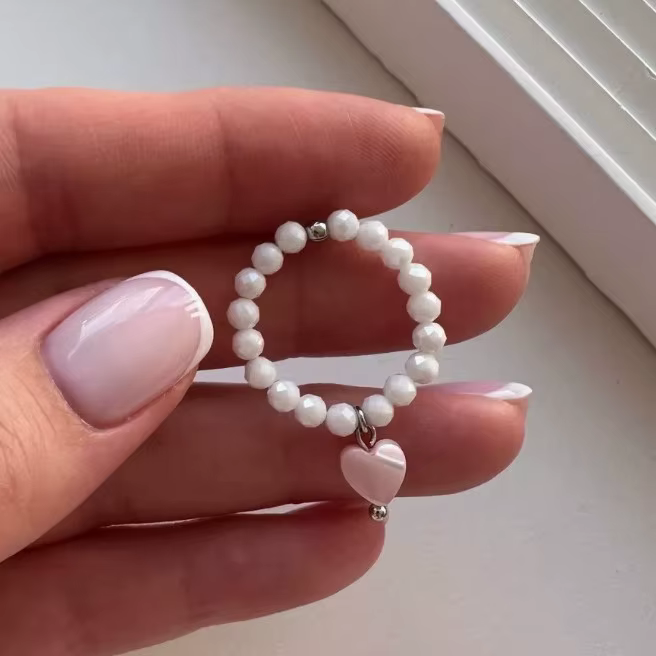 Vintage amour coeur pendentif anneaux chaîne de perles cordon élastique coquille anneaux pour les fe