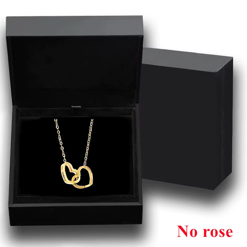 Boîte rotative éternelle en forme de Rose véritable, Double cœur, nom gravé personnalisé, collier en