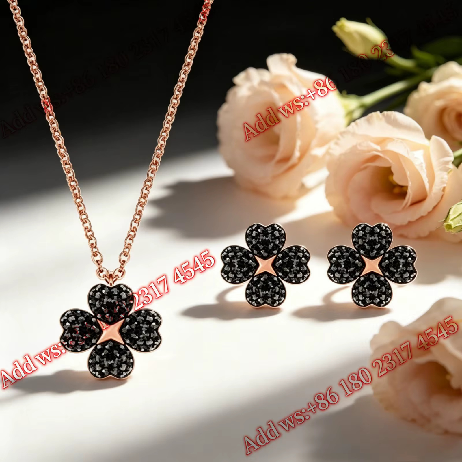 Ensemble de bijoux en zircone cubique à motif de trèfle, collier et boucles d'oreilles, élégant et r