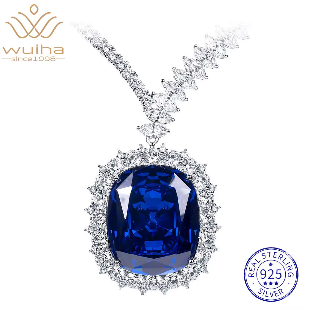 WUIHA 100% 925 argent Sterling laboratoire saphir haute teneur en carbone diamants perles pierres pr