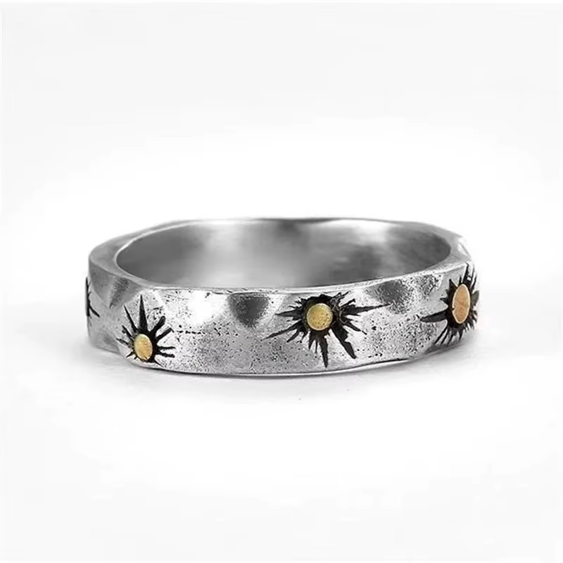 Bague Vintage en or et argent pour hommes, motif soleil de Collision, réglable, tendance, S925, cade