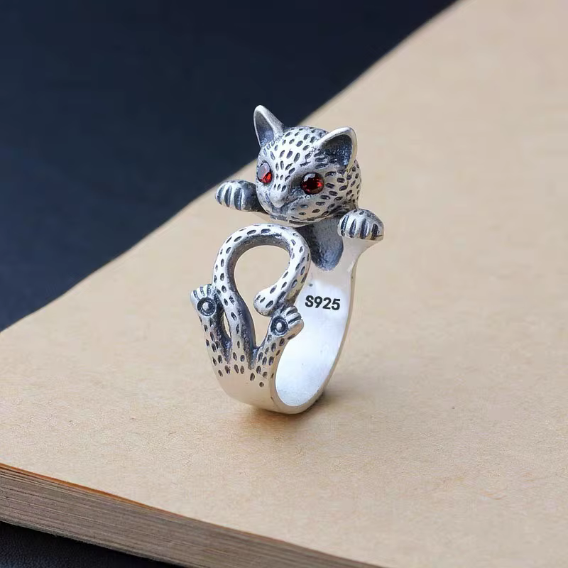 Bagues en argent Sterling 925 pour femmes, Simple, Vintage, fait à la main, doigt réglable, léopard,