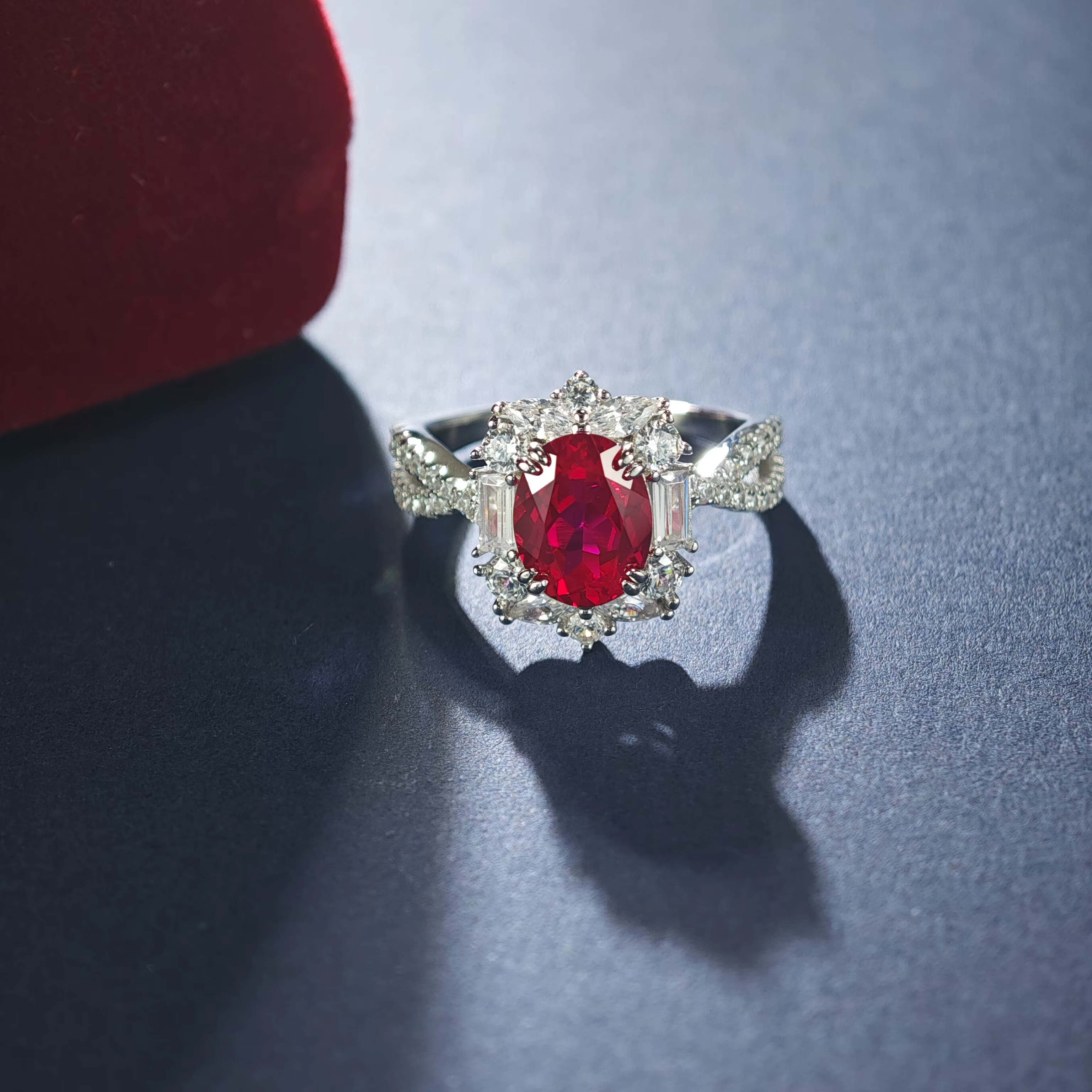Bague pour femme en argent sterling 925 avec rubis et saphir ovales de 2 carats, bijoux en argent st