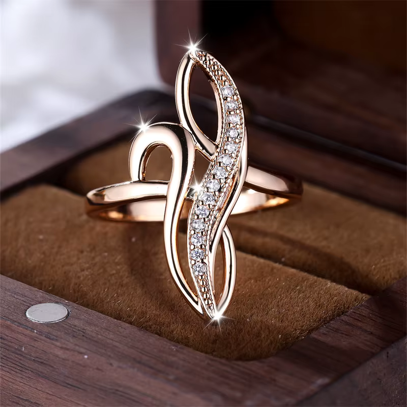 Bagues infini uniques pour femmes, bandes de mariage géométriques en feuille d'arbre, couleur Champa