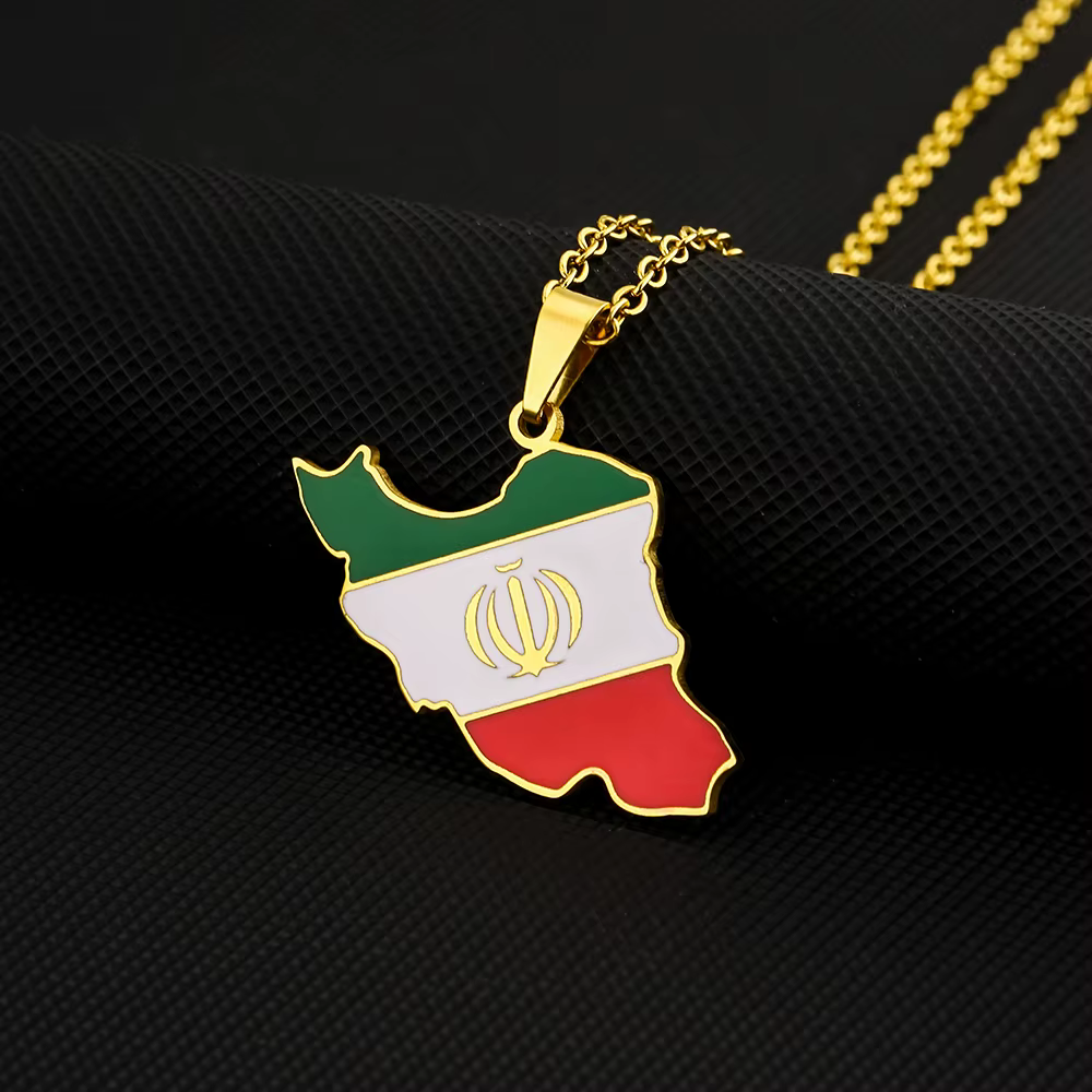 Collier pendentif en acier inoxydable pour hommes et femmes, cartes iraniennes, cadeau de bijoux, se