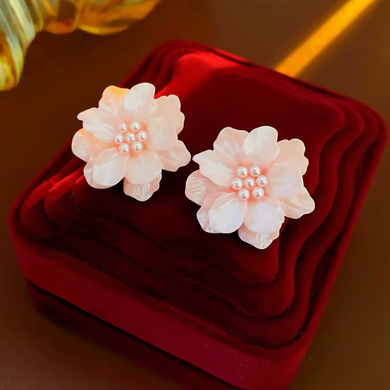 Kaitin acrylique rose fleur perle boucles d'oreilles Ins Simple et à la mode boucles d'oreilles temp