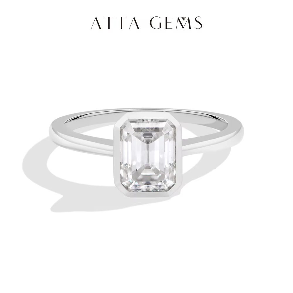 ATTAGEMS – bagues en moissanite à taille émeraude pour femmes et hommes, en argent S925, 2,0 ct, bag
