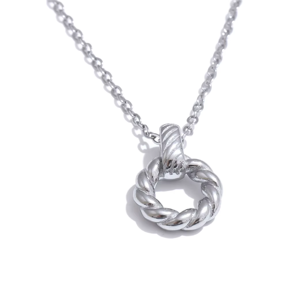 NiNice colliers pour femmes en acier inoxydable bijoux creux pâte frite torsions cercle pendentif co