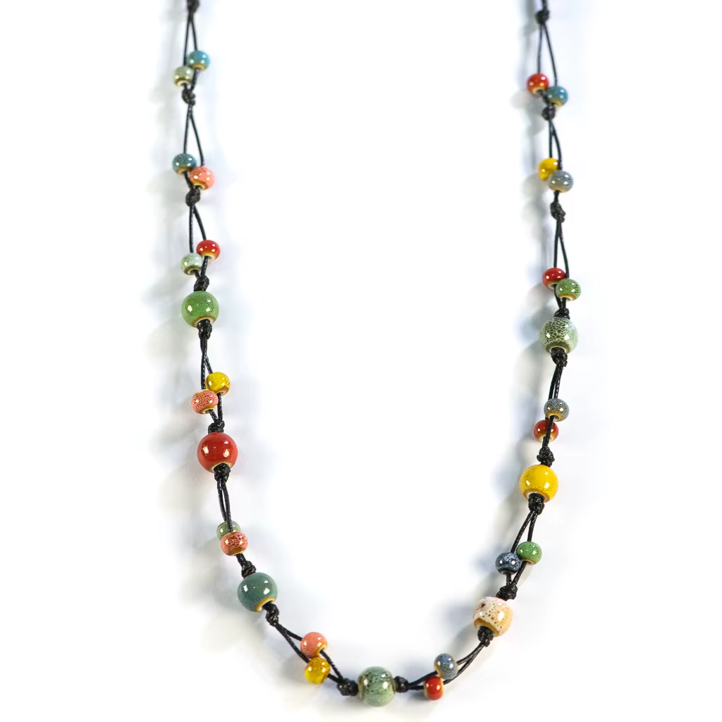 Collier bohème en céramique fabriqué à la main avec cordon de cire réglable, bijoux Boho pour femmes