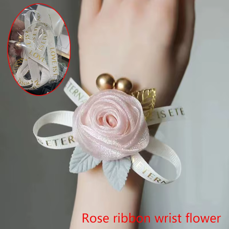 Bracelet de demoiselle d'honneur exquis, Rose romantique, petit ruban frais, accessoires de bijoux à