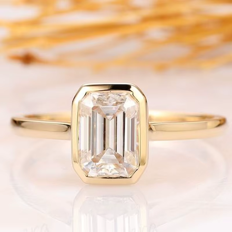 Bague de luxe en Moissanite taille émeraude 1-3ct, bague Solitaire de fiançailles en argent Sterling