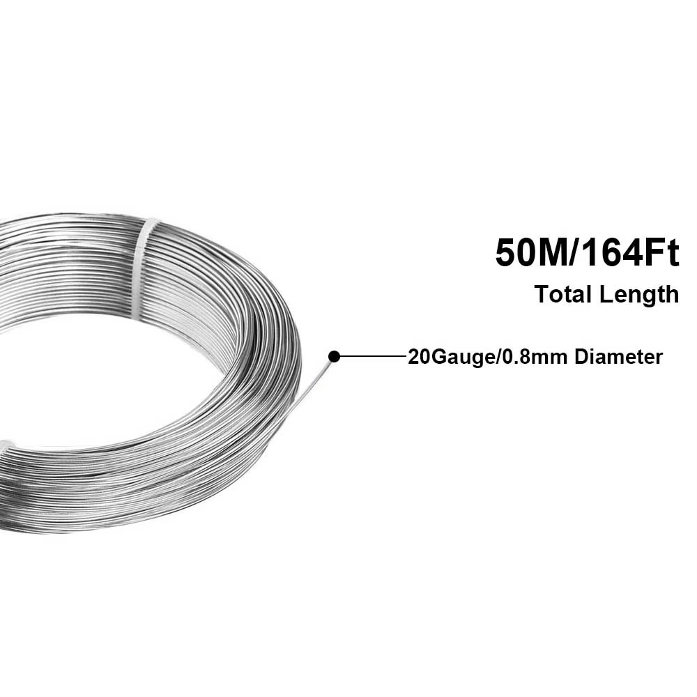 Fil métallique pliable argenté de 0.8mm à 1.4mm, 50M (164 pieds) pour l'artisanat, la sculpture, l'a