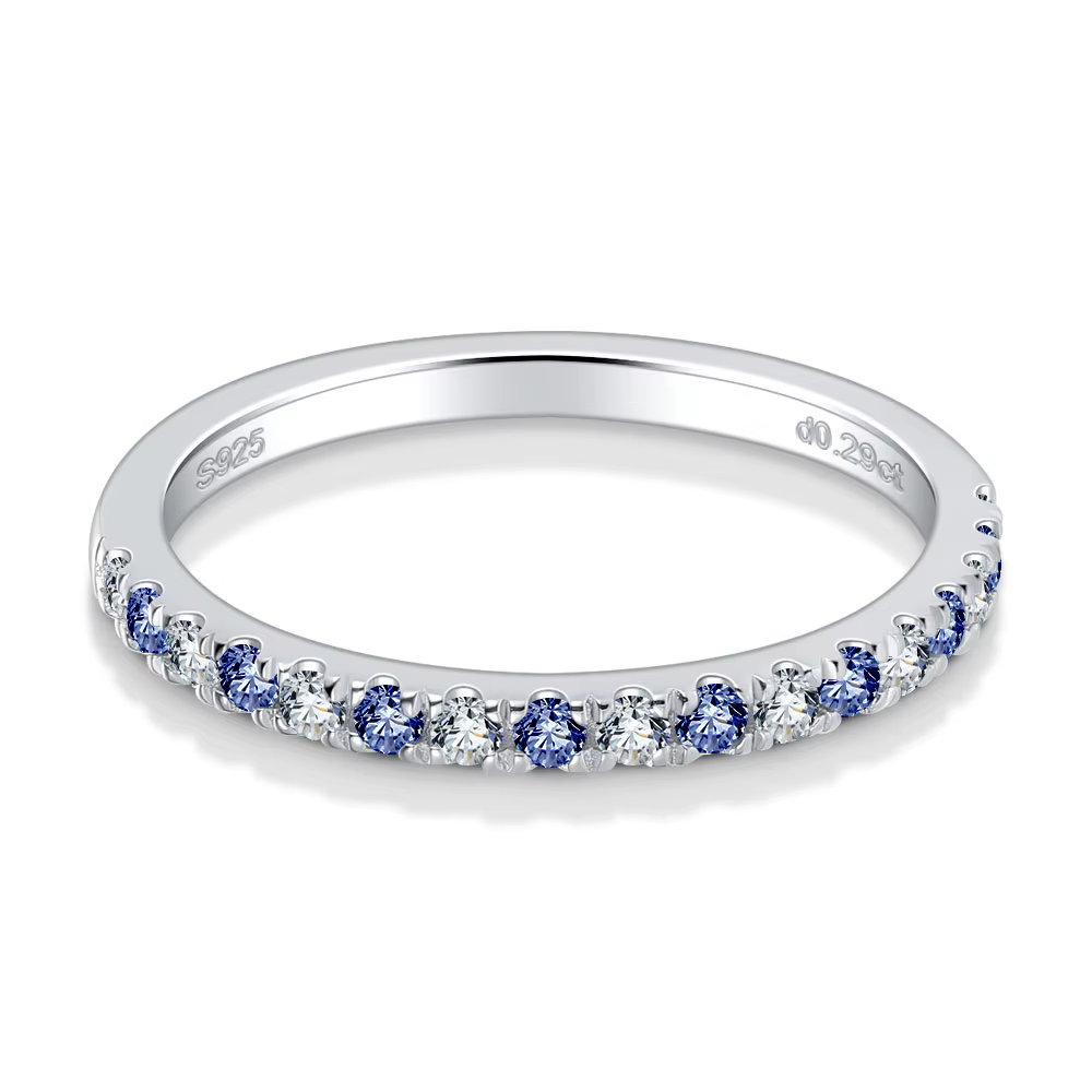 Belle bague demi-éternité en argent S925 Pretty Beauty avec émeraudes et moissanite, alliance de mar