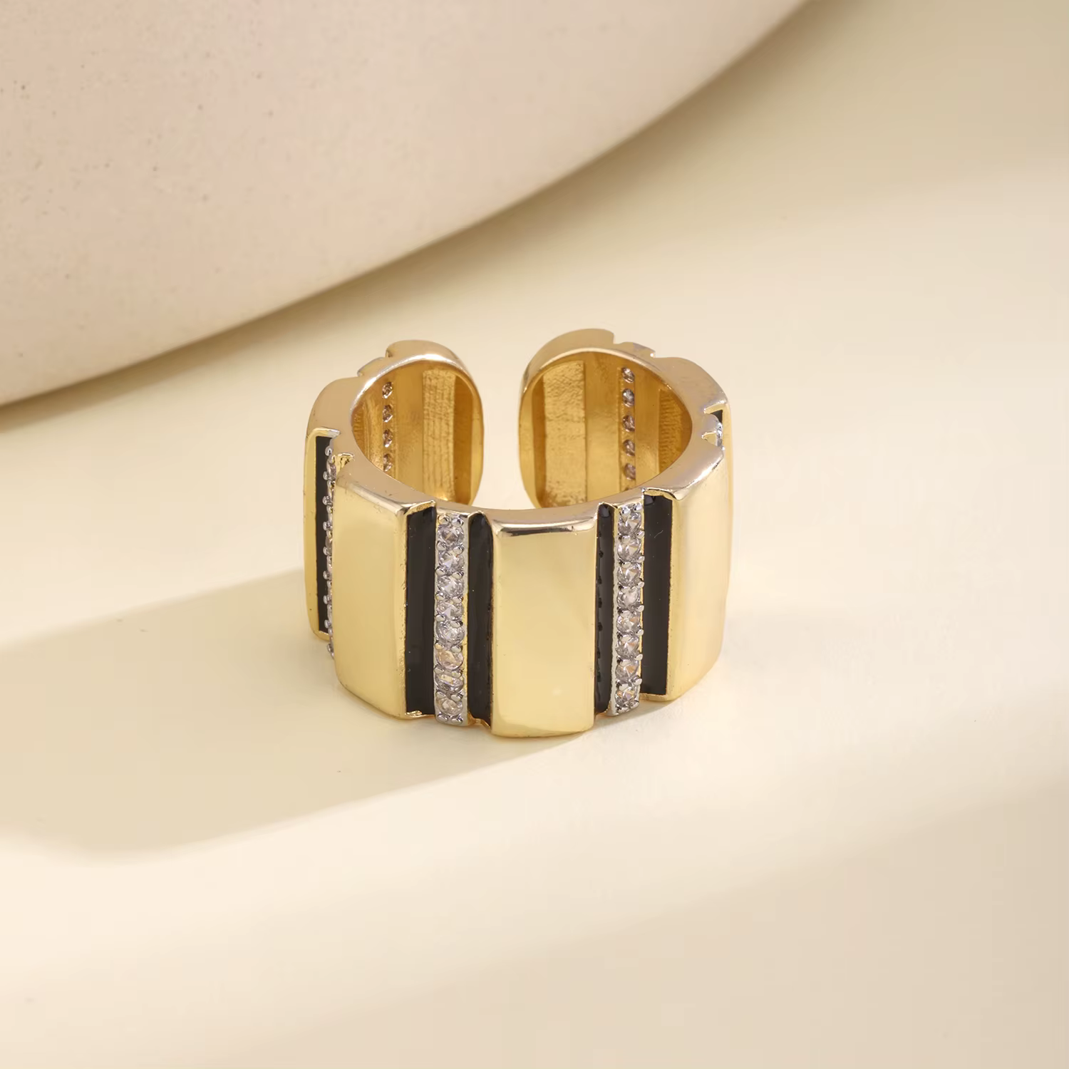 Nidin – bague géométrique pour femmes, bande ouverte réglable avec zircon étincelant, bijoux minimal
