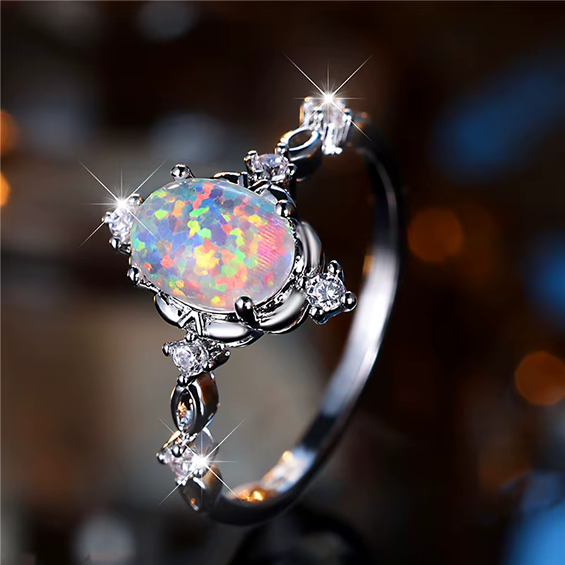 Bague de fiançailles en pierre d'opale narblanche pour femme, bijoux de mariage féminin, cadeau de m