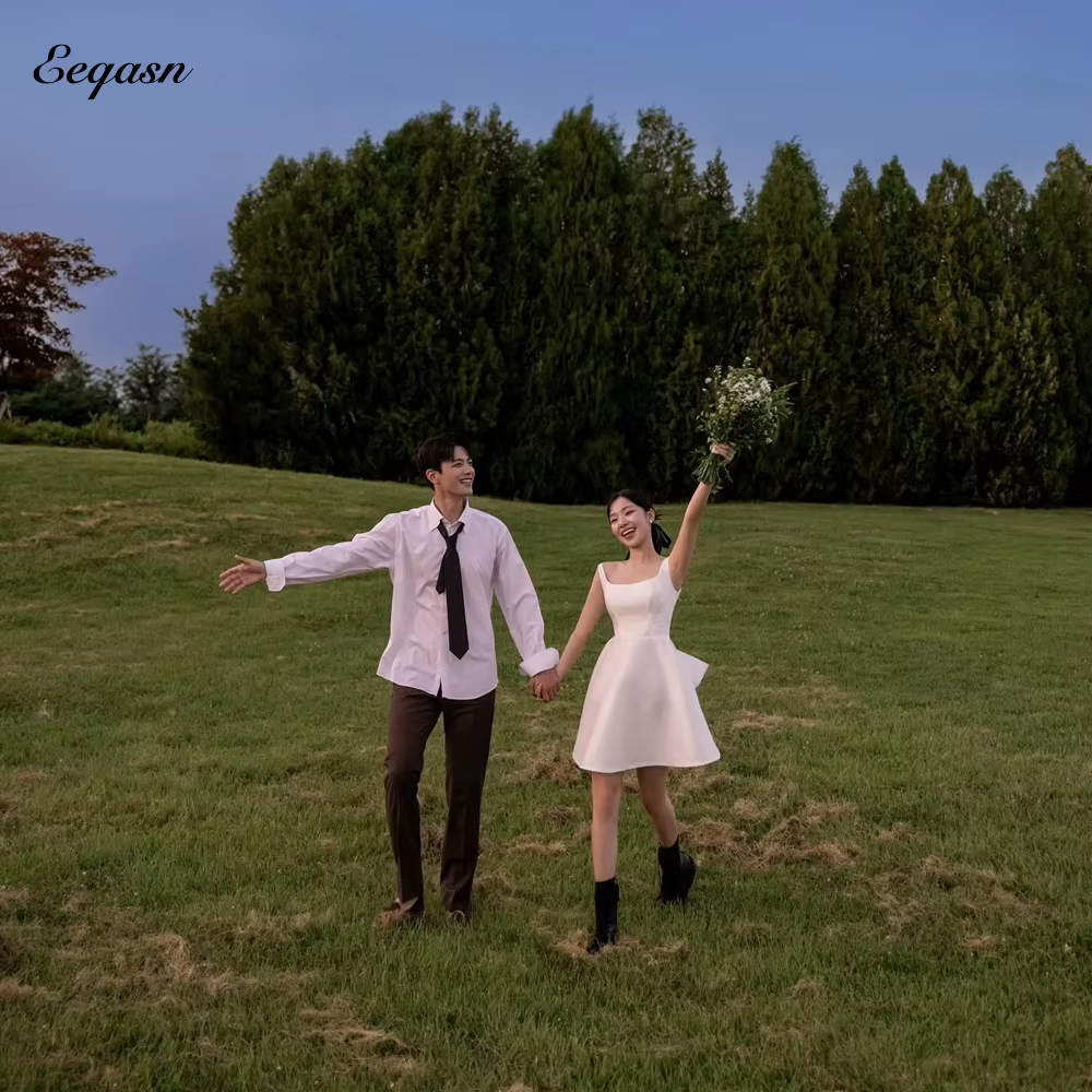 Mini robes de mariée coréennes courtes sans bretelles, robe de soirée formelle A-ligne, mariée de ca