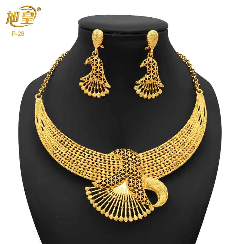 Ensembles de colliers ronds de luxe pour femmes, ensemble de bijoux africains plaqués or pour mariag