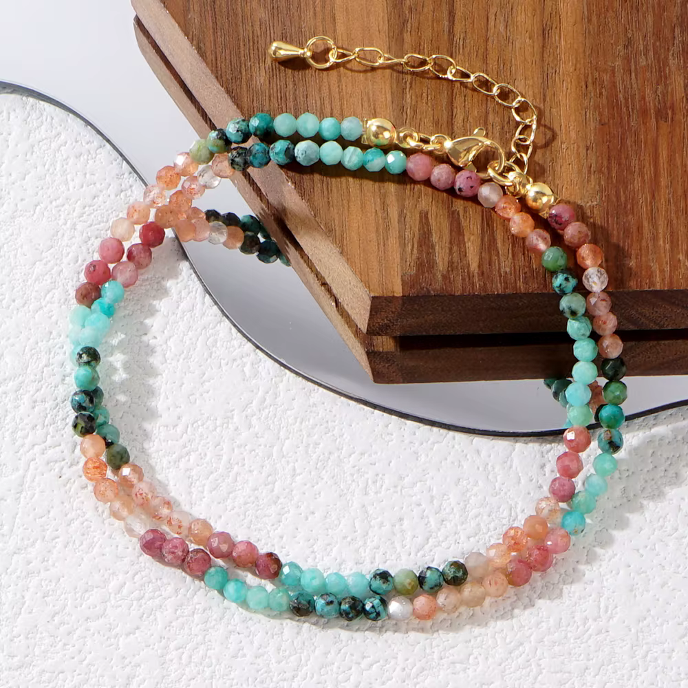 Collier de perles de cristal Boho pour femmes et filles, ras du cou en verre à facettes multicolore,