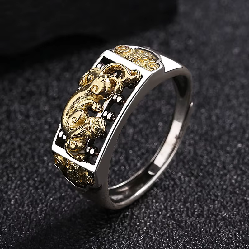 Bague Pixiu bête divine de richesse créative, bijoux masculins, ouverture réglable, Vintage, or, arg