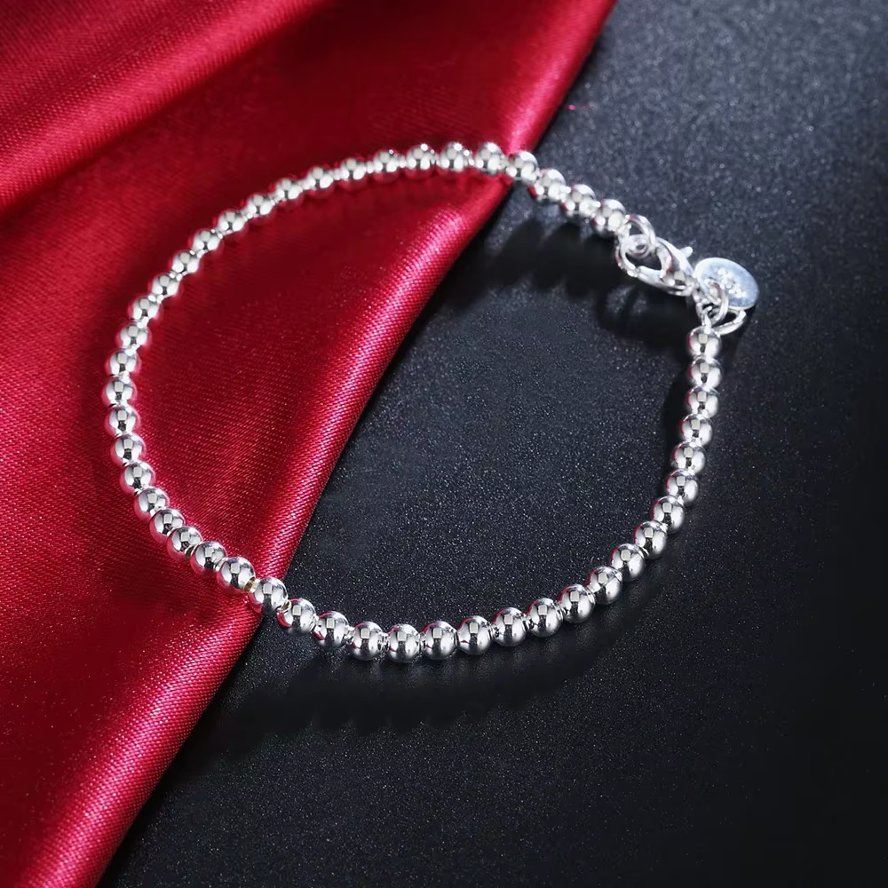 Breloque cadeaux de noël, Bracelet en argent Sterling 925, chaîne de perles de 4MM pour femmes, marq