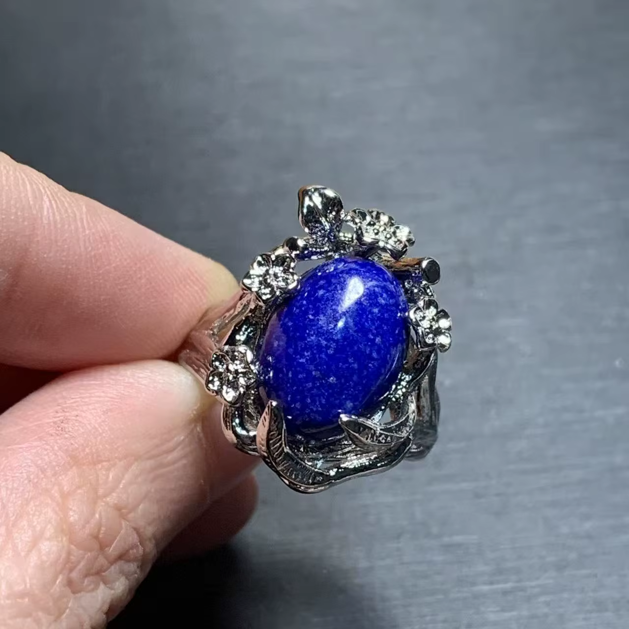 50 HEYYA STONE Bague en Lapis Lazuli Naturel pour Femmes, Plaqué Argent 925, Bijoux Fins Simples, Pi