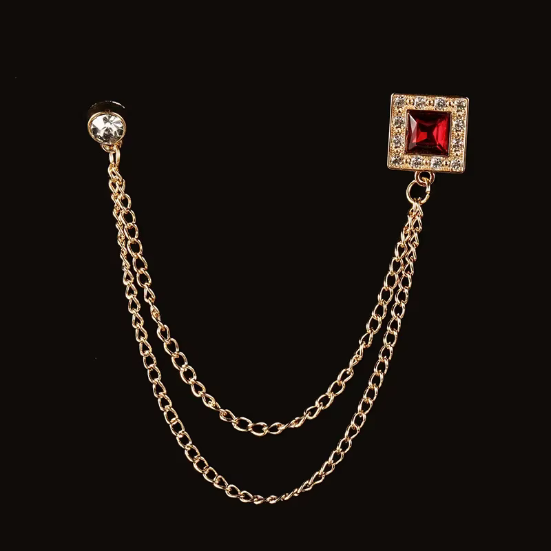 Broches en métal strass pour hommes, nouvelle mode, costume, chemise, chaîne à pampilles, épingle à 