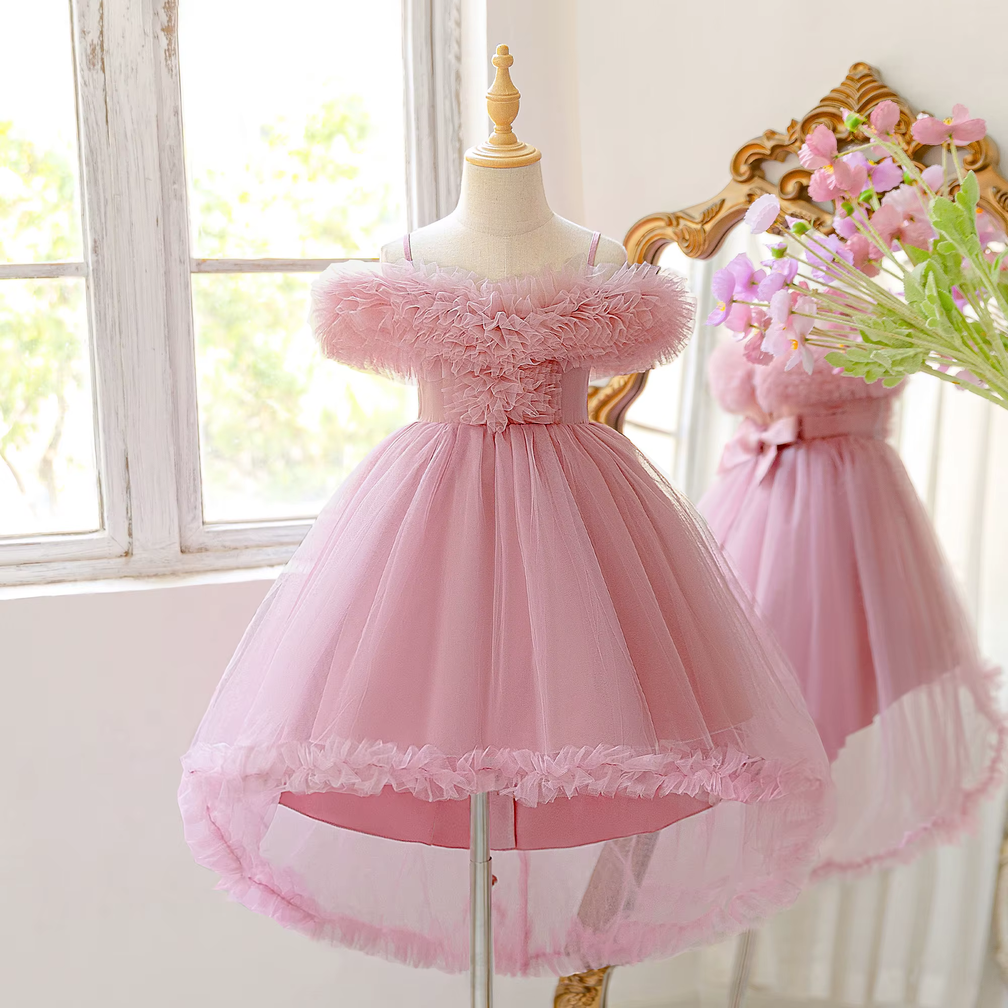 Robe de soirée d'été pour filles, élégante, en tulle, pour mariage, demoiselles d'honneur, princesse
