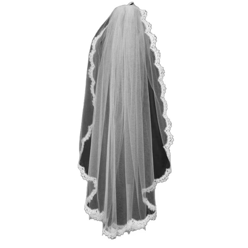 Voiles de Patients de Mariage, Petits Cils, Dentelle, Bord Floral, Tulle, Coude, Longueur du Bout de