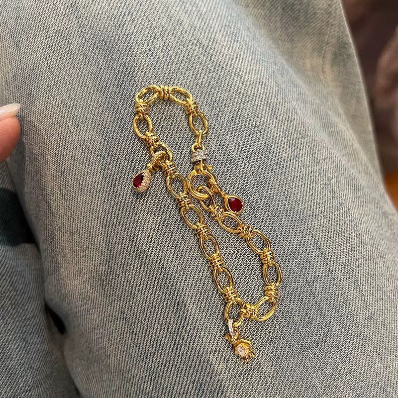 Bracelets avec pendentif ours en cristal rouge vintage, doux et mignon, pour femmes, bijoux de banqu