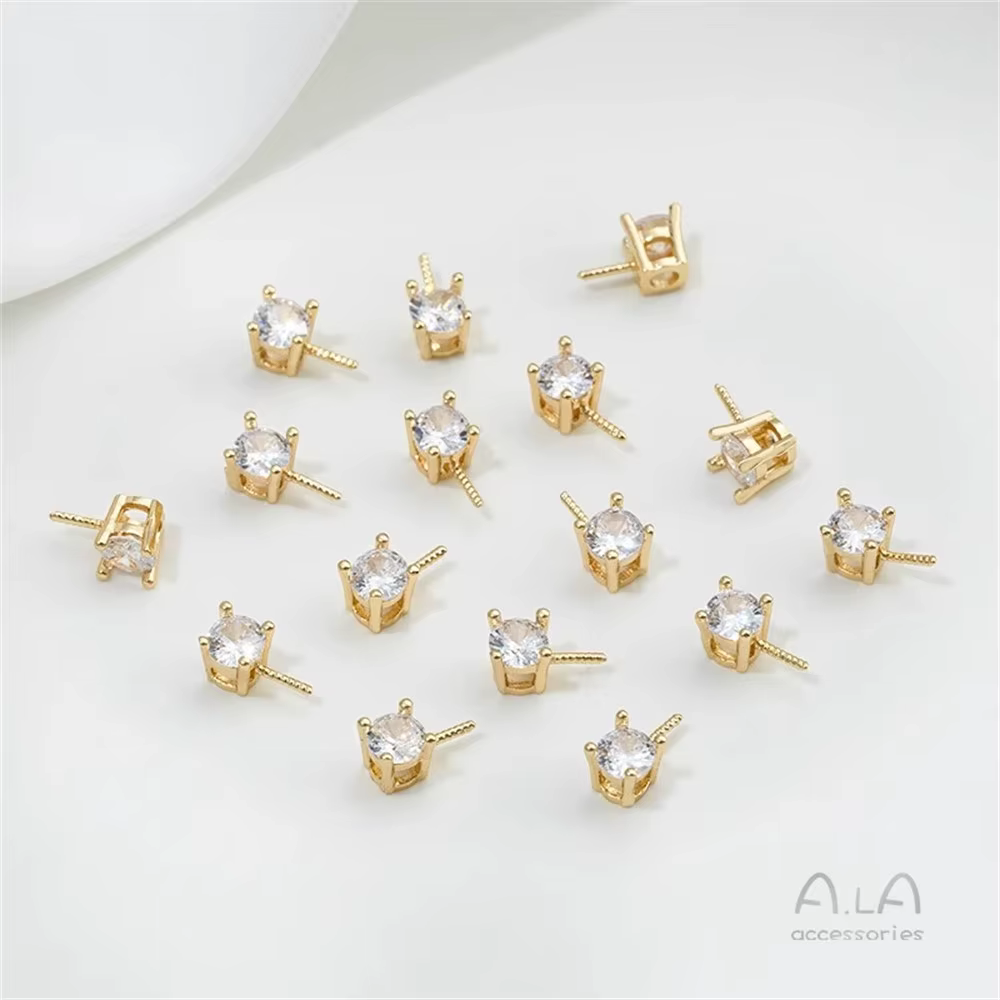 Diana – aiguille classique en or 14K, perle de Zirconium unique, Support vide, pendentif de perle, b